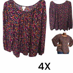 Ava & Viv Womens Plus Size Multi Color Floral Print Pull On Blouse Top 4X